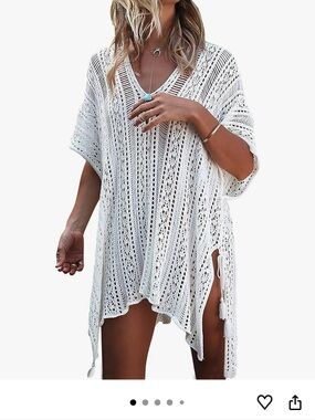 White Crochet V-Neck Swim Cover-Up Tunic